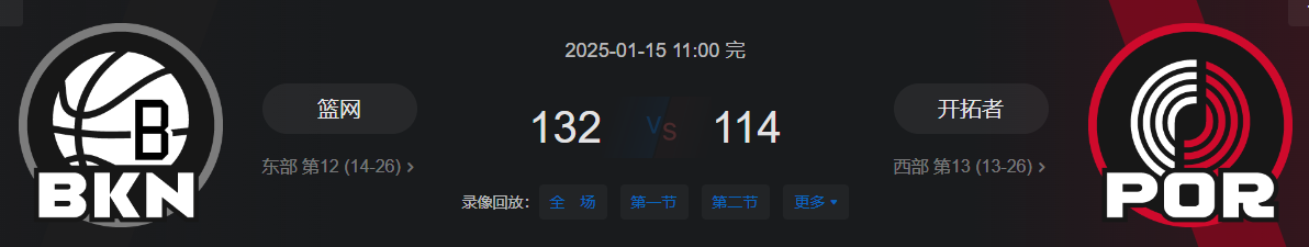 篮网vs开拓者：亨德森39分难阻开拓者114-132败给篮网